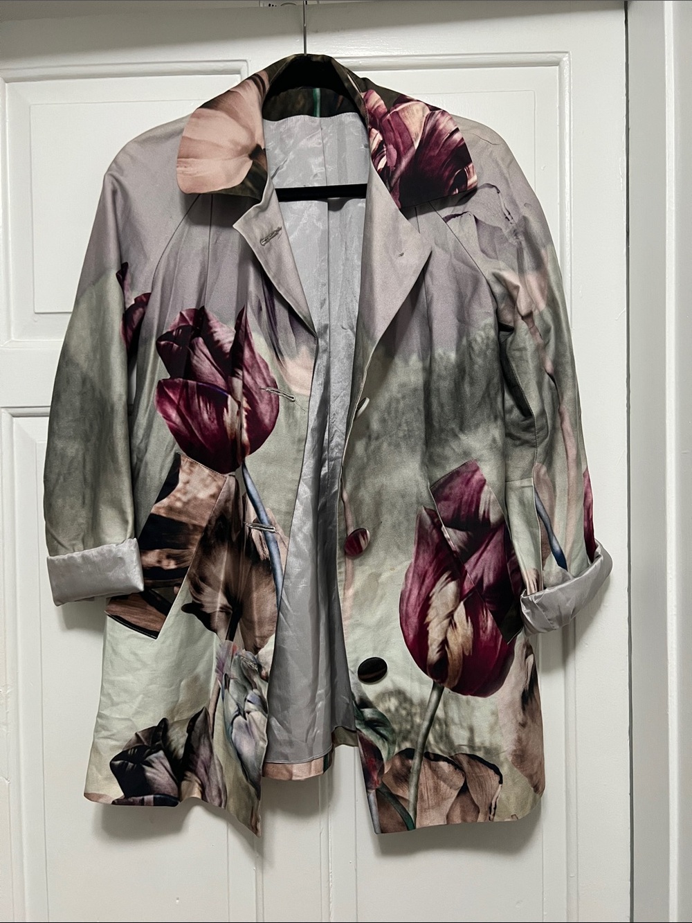 Vintage Floral Print Lightweight Women's Coat in Mauve and Plum